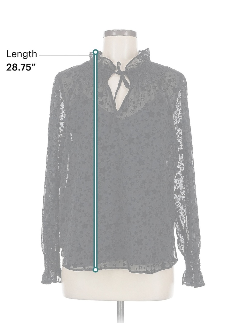 LOFT Black Star-Print Sheer Ruffle Tie-Neck Blouse - Picture 5 of 7